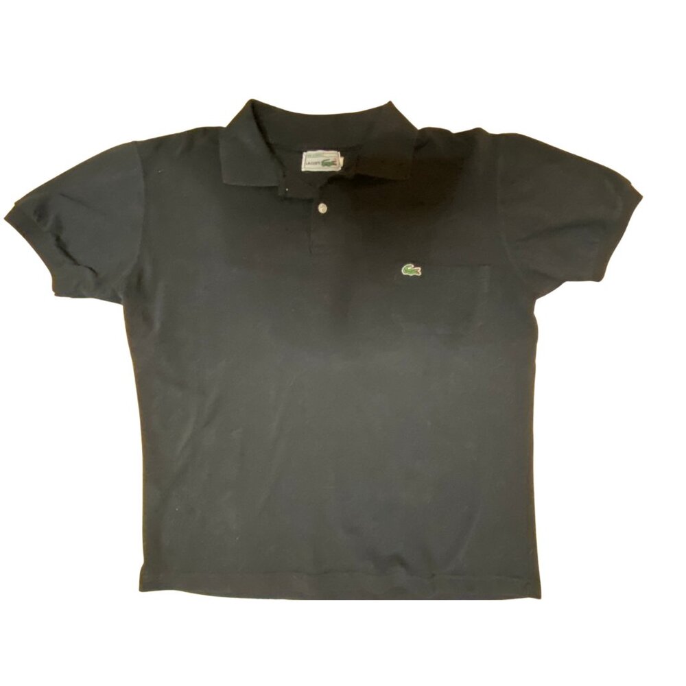 LACOSTE BLACK POLO SHIRT, CLASSIC CROCODILE LOGO, LARGE, UNISEX